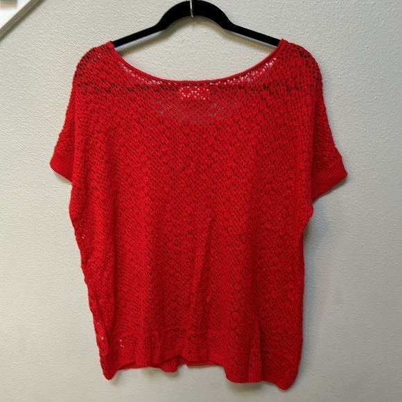 Hollister Red Open Knit Pointelle Short Sleeve Slouchy Sweater Top, size XS/S - Picture 6 of 7